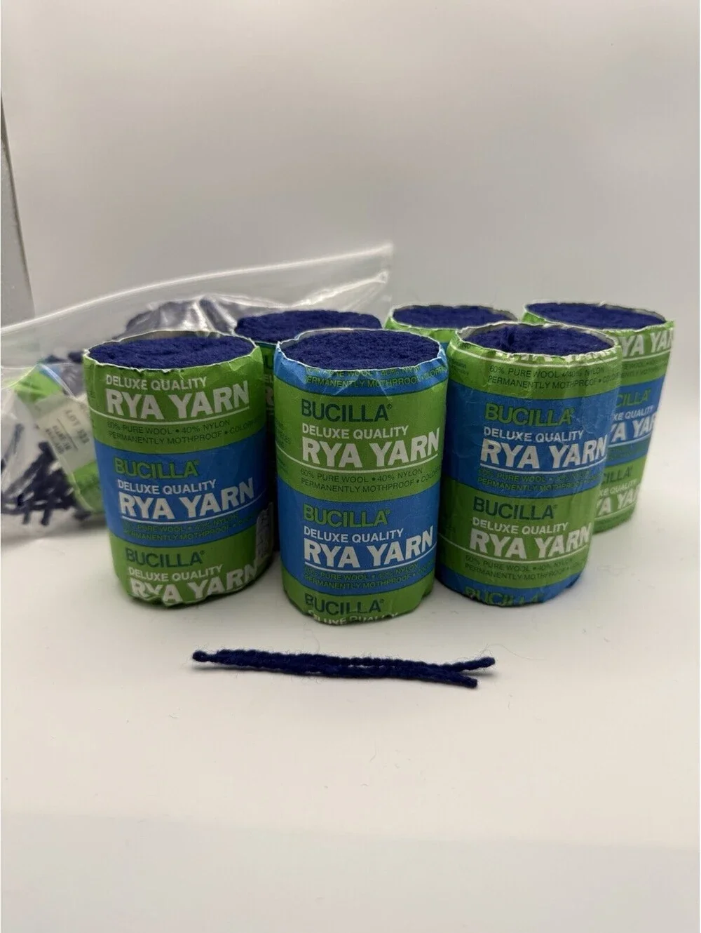 Bucilla Deluxe Quality Latch Hook Rya Yarn Blue Lot of 12 plus 60% Wool 40% Nylo